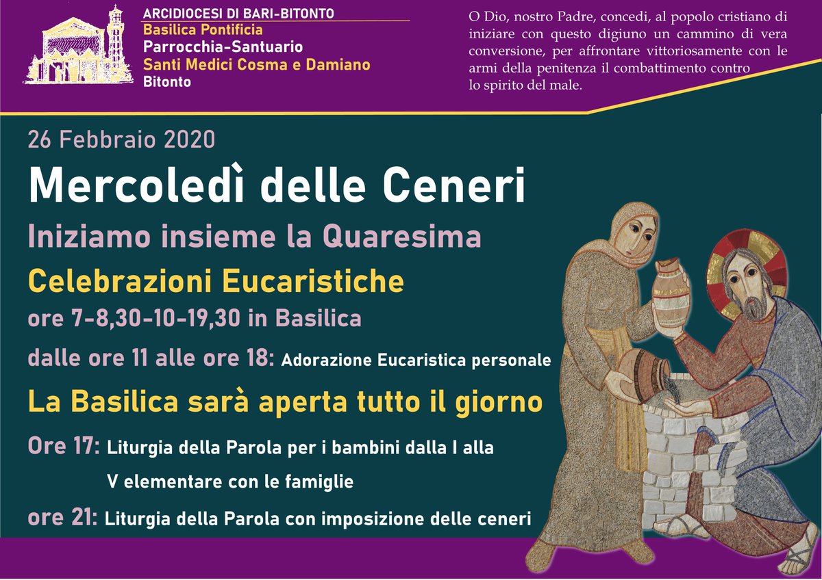 Santi_Medici's tweet photo. Programma del Mercoledì delle Ceneri, inizio della #Quaresima2020 https://t.co/4UttWZDq06