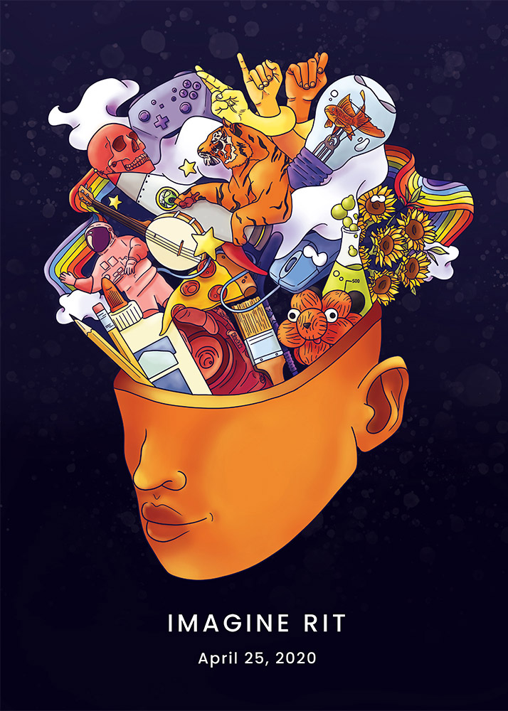 RIT_artdesign's tweet image. The winner of this year&apos;s @Imagine_RIT poster contest is Jacqueline Lando, a fourth-year @rit_nmd student! See you at the festival on April 25: bddy.me/391D6R9 

#RIT #ImagineRIT