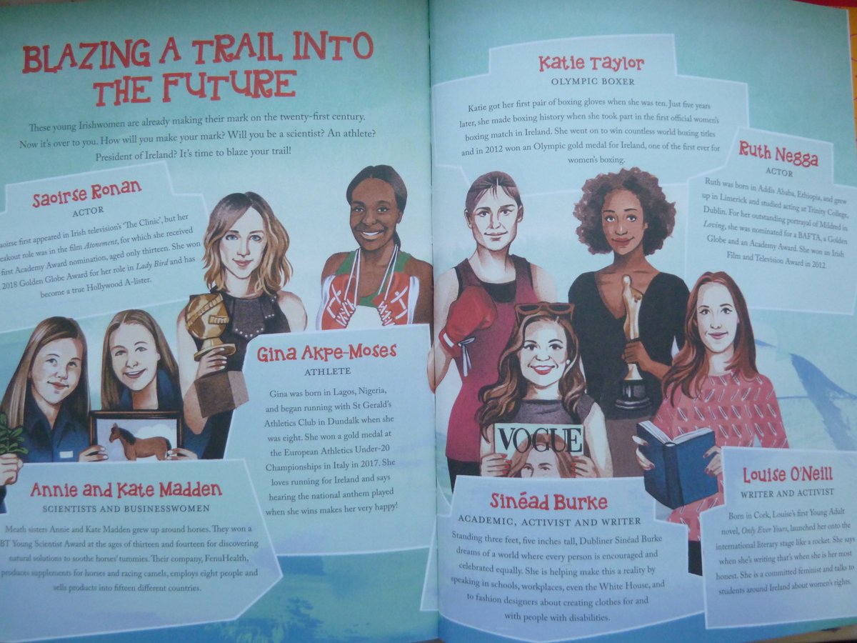 Blazing a trail into the future! "These young Irishwomen are already making their mark on the 21st C. Now it's over to you. How will you make your mark?...astronaut?...athlete?...President of Ireland?"  @sarahwebbishere's brilliant book continues, looking at 8 more young women!