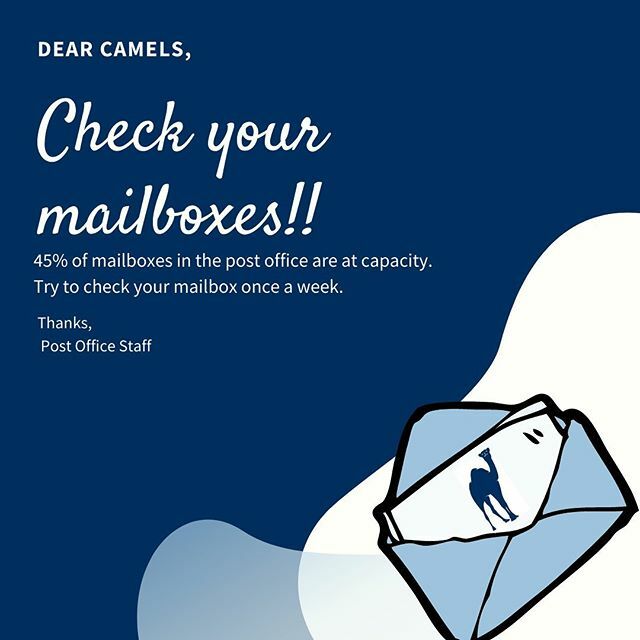 ConnCollSGA's tweet photo. Camels, the mailboxes in the post office are filling up! Please be sure to check them 🐪📫 https://t.co/meWHrlJeOa