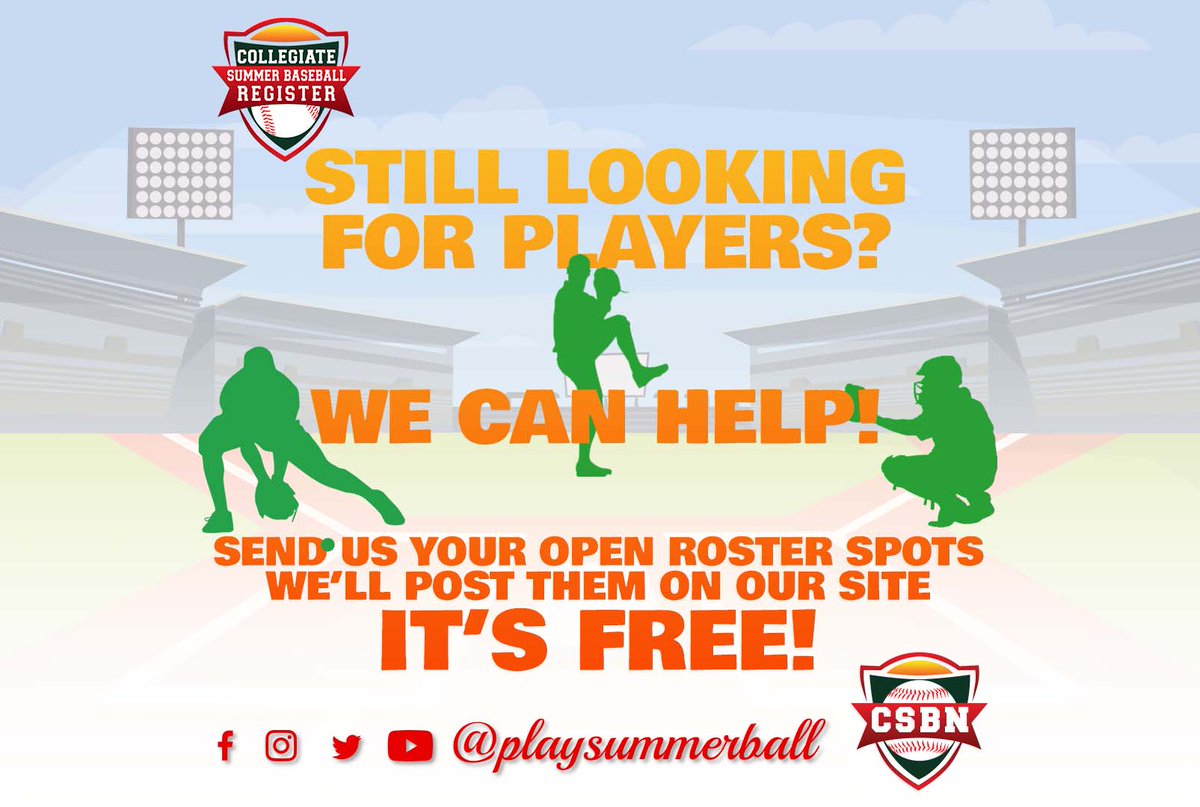 PlaySummerBall's tweet photo. If you are still looking for players, send us your open roster spots and we'll post them on our site for free!
So.........what's taking you so long?
Visit https://t.co/MG9F07d48o
#playsummerball #csbn #rosterspots #collegiatesummerbaseball #collegeball #baseballplayers https://t.co/KpC9HOjj7w