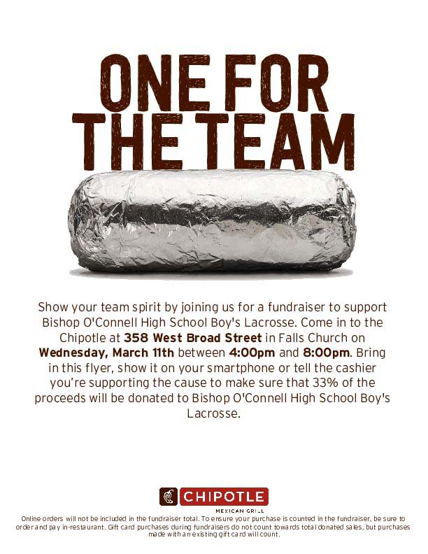 OConnellLax's tweet photo. We got dinner plans covered tonight! Chipotle fundraiser from 4 pm 8 pm! Come out support the team, show'em this tweet and enjoy the yumminess!  #WeAreDJO https://t.co/WIyQXHdjX4