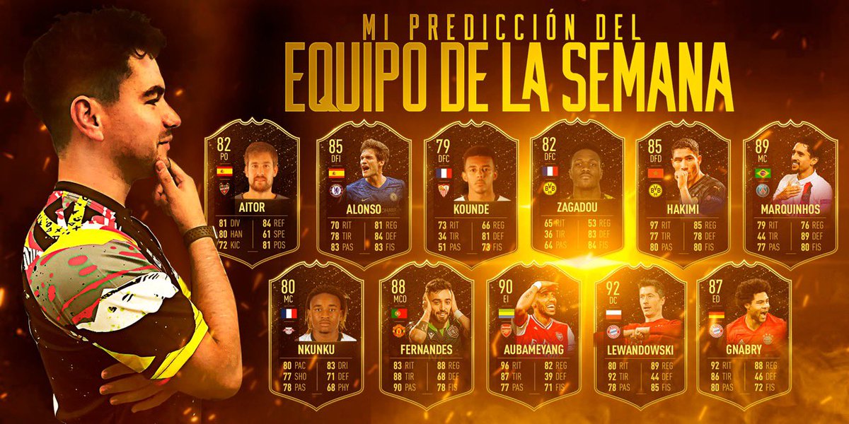 Cacho_tw's tweet photo. Esta es mi predicción del #TOTW 24. Si 5 de estos jugadores aparecen en el oficial de EA Sports, regalaré 4,600 FIFA Points entre los que me sigan y le den RT a este tweet 🎮⚽️ https://t.co/cYrBvRufqS
