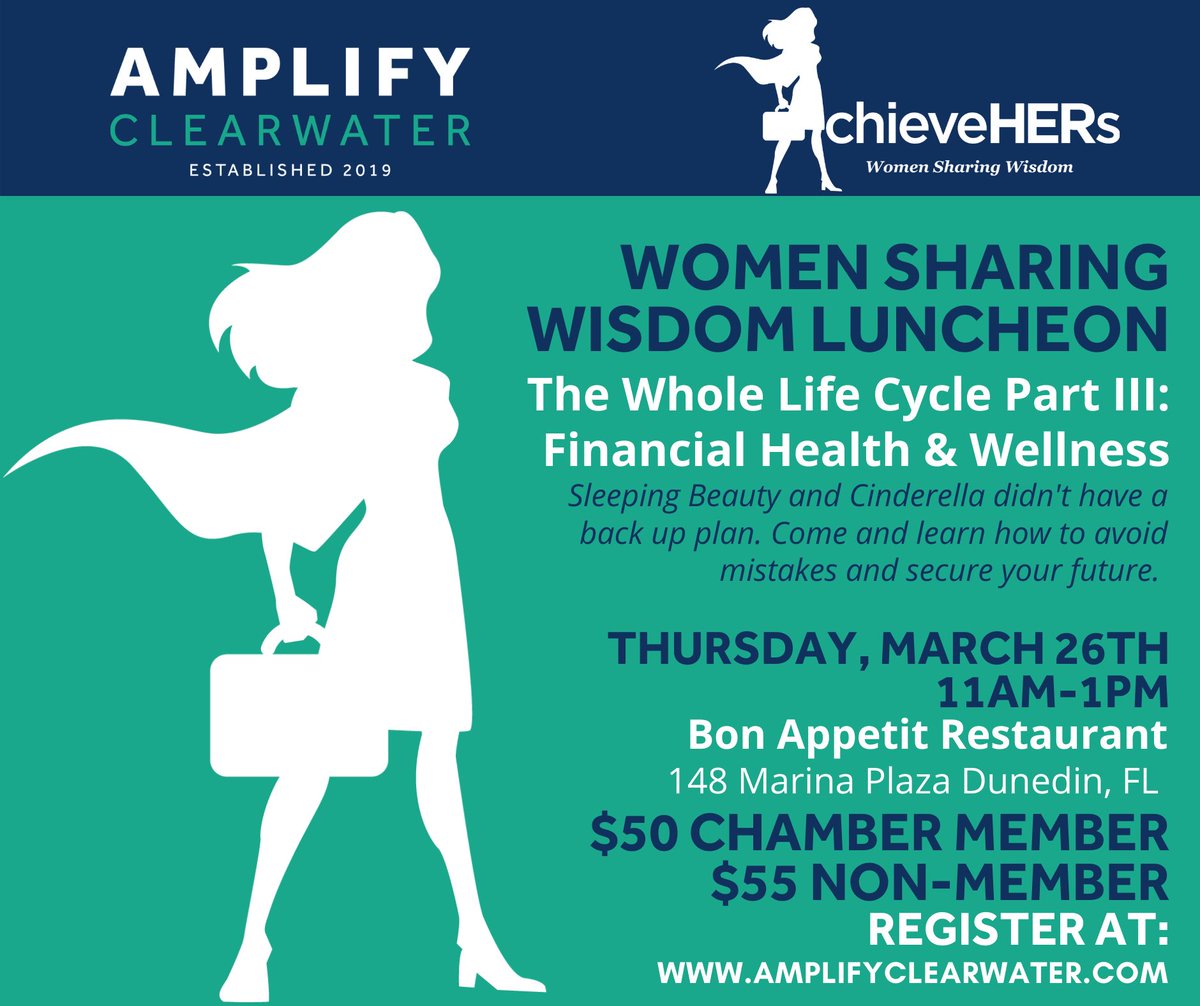 Our #AchieveHERsSmallTalk scheduled for tomorrow have been cancelled. We apologized for any inconvenience. However, we hope you will join us for our #WSWLuncheon on March 26th 11am at Bon Appetite. To register, go to: web.clearwaterflorida.org/events/Achieve…