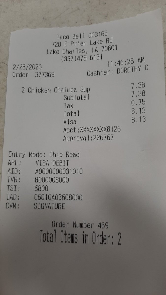 Derrin001's tweet photo. @tacobellcare For the 5th time in two weeks our local taco bell cannot an item because they are out of product. Today it is crunch wraps! They think we are stupid and can't look up the number to call if they give us the cc receipt. https://t.co/IKDI69BDcr