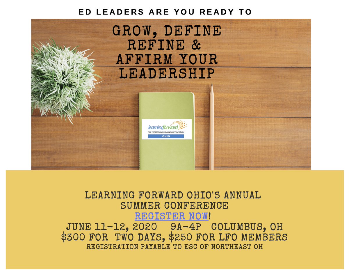 Grow, Define, Refine &amp; Affirm your leadership with us at our annual summer conference in Columbus, OH June 11-12, 2020. Register now at tinyurl.com/LFO2020 <a href="/OHEducation/">OH Dept of Ed and Workforce</a> <a href="/LearningForward/">Learning Forward</a> @OHLearnForward #ProfessionalLearning #ohedchat #educoach