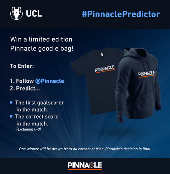 #PinnaclePredictor ⚽

Chelsea &amp; Bayern go head-to-head at Stamford Bridge tonight in the Champions League last 16 &amp; there is Pinnacle merchandise to win!

To enter: Follow <a href="/Pinnacle/">Pinnacle</a>, RT this tweet, &amp; Predict:

1. The first goalscorer
2. The correct score (exc: 0-0)

#CHEFCB