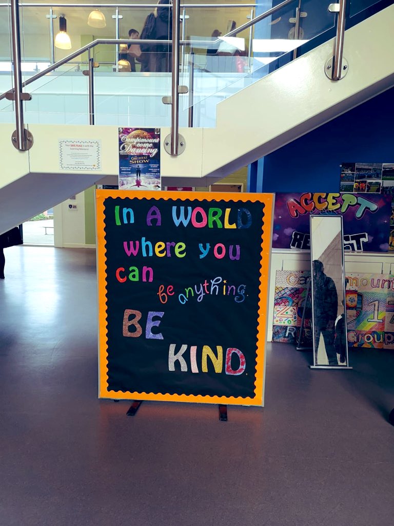 CampsmountAcad's tweet photo. One of our displays, created by our Learning Mentors and students. Contains an important message! #BeKind https://t.co/GrmbPk3TUg