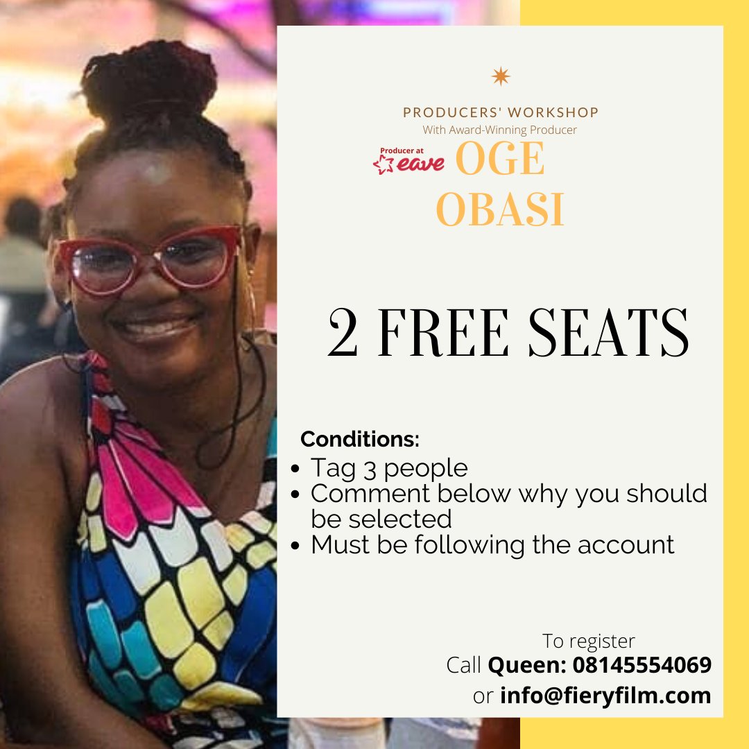 simplyoge's tweet photo. The #filmfairy whispered the magic words, now there are 2 free seats for the workshop. 

Mention 3 people and tell me why you should have a slot. You must be following the account. 

The winners will be selected randomly. Best of luck!

#ProducersWorkshop #OgeObasiTheProducer https://t.co/Z0puJ4nxaS
