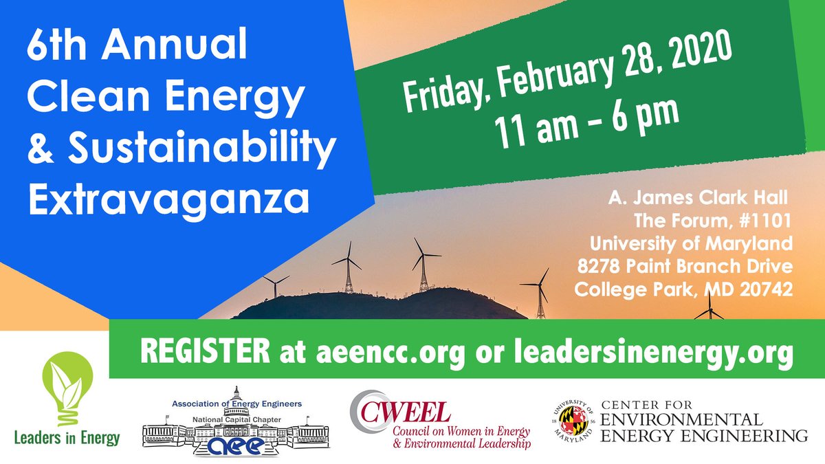 LeadersinEnergy's tweet photo. Join us at 2-28 Clean Energy &amp; Sustainability Extravaganza at the U of Maryland from 11 am - 6 pm.  Learn about initiatives on campuses to help grow a green economy, and scale change to accelerate a more sustainable world. https://t.co/lWns0fimGw #LEUMDX #LECONNECT https://t.co/NKTO8Clo0b