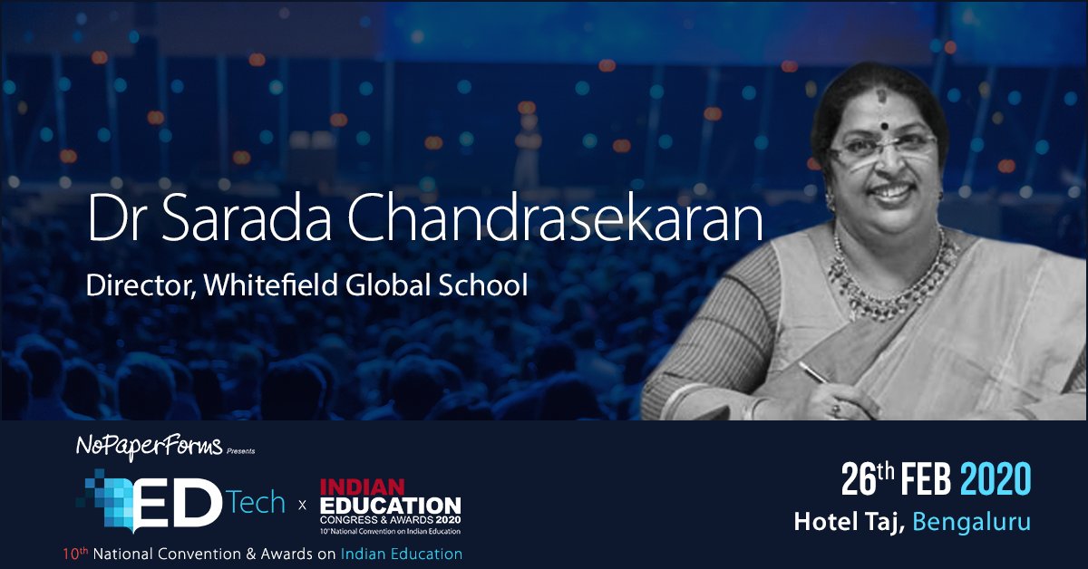 EntrepEducation's tweet image. Meet Dr Sarada Chandrasekaran, Director at Whitefield Global School with 36 years of experience in the education sector, will be a part of a knowledgeable session on ‘Best Practice for Innovative Teaching’ only at #IEC2020.

Register at bit.ly/2vlI1NI
#TechIntellect2020