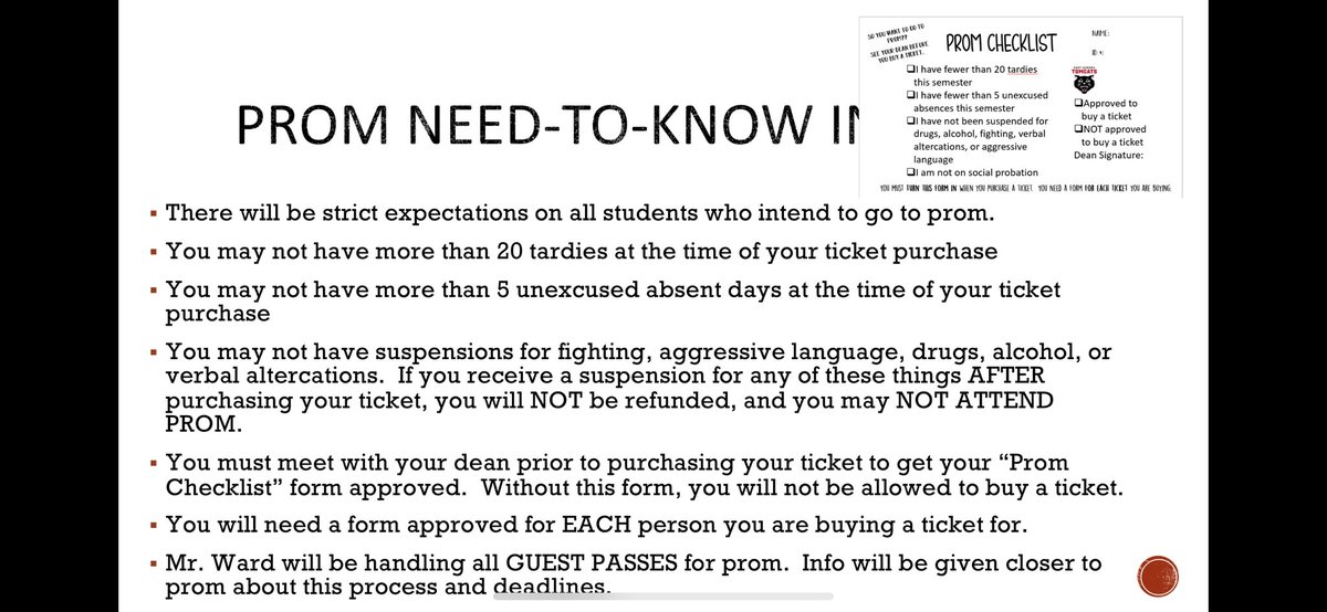 As we move through the semester - some need a reminder about their attendance and if you want to attend prom. #beontime #ownyoureducation