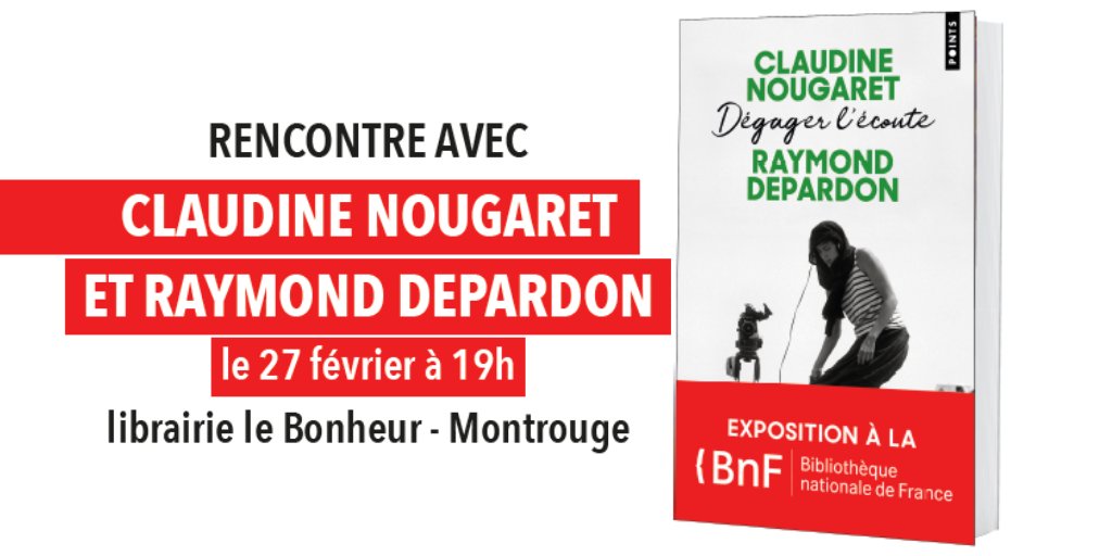 🗓️[AGENDA] 
Ne manquez pas la rencontre avec #ClaudineNougaret et #RaymondDepardon jeudi à 19h. 'Dégager l'écoute', leur dernier ouvrage inédit, est disponible chez Points !🎥
En savoir plus sur la rencontre : bit.ly/2HQtsou
Sur le livre : bit.ly/2HZY8nb