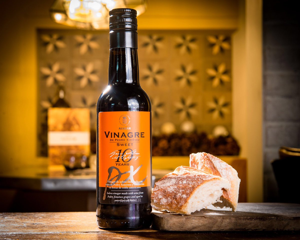 At La Feria we source only top-quality Spanish products to give our guests the very best flavours of Spain. Typical is this 10 year aged Pedro Ximenez sherry vinegar from bodegas Alvear in D.O. Montilla-Moriles, Andalusia. Intense, sweet and smooth from ageing in oak casks.