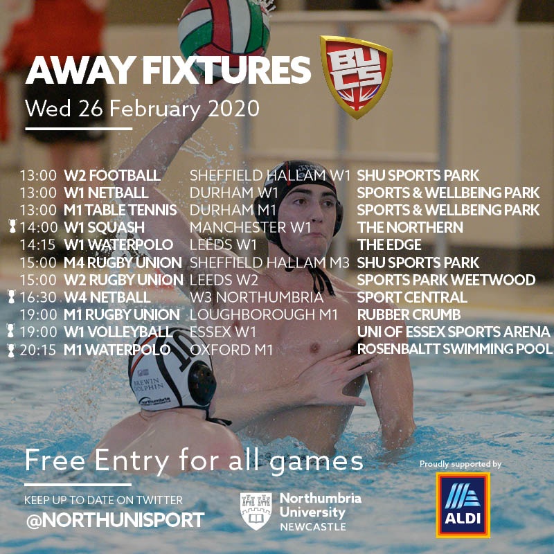 NorthUniSport's tweet photo. BUCS Fixtures | Here are all of tomorrow's home and away fixtures, good luck to everyone who is competing! Make sure you come down to support! #BUCSWednesday 🏉 🏓 ⚽ #IamNorthumbria #GetActiveYourWay https://t.co/WNHPbGhvD1