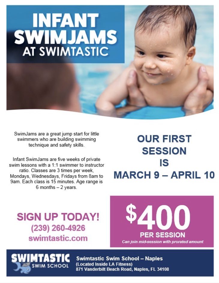 SwimtasticSWFL's tweet image. The infants are coming! Swimtastic Swim School-Naples is starting a private infant swim session soon! swimtastic.com to register! Don’t miss out! #DrowningPrevention #watersafety #infantswimjam #inthe239 #swfl #naplesfl