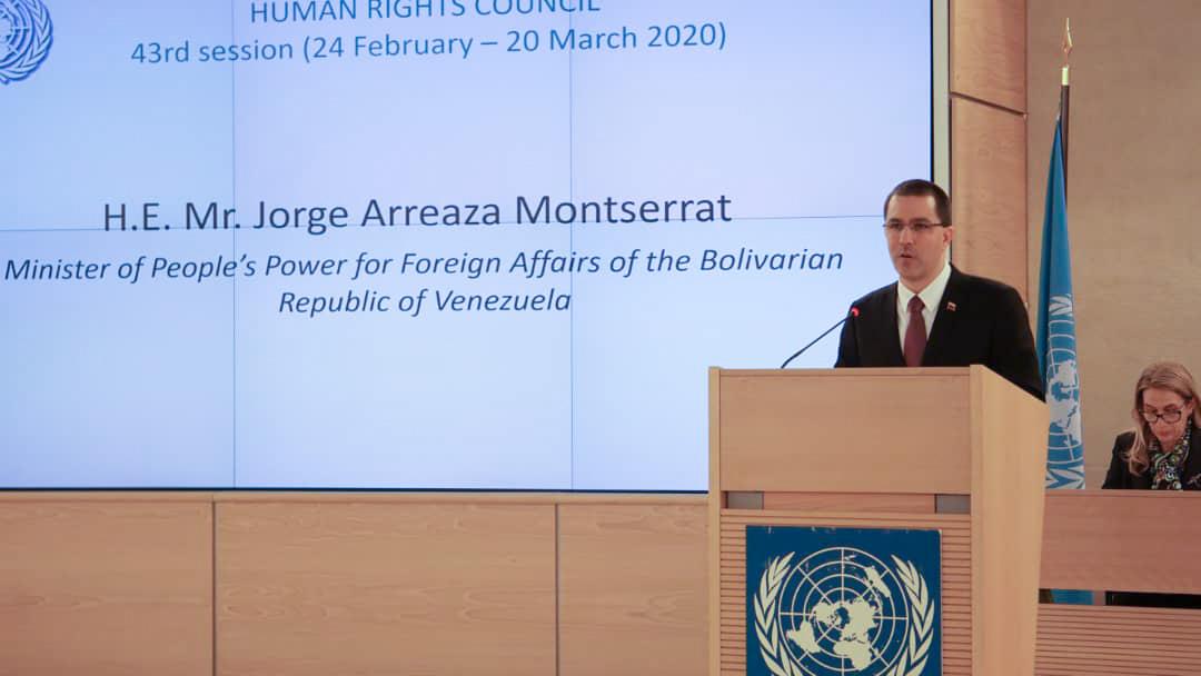 Jorge Arreaza denounced U.S. economic sanctions to the Human Rights Council.