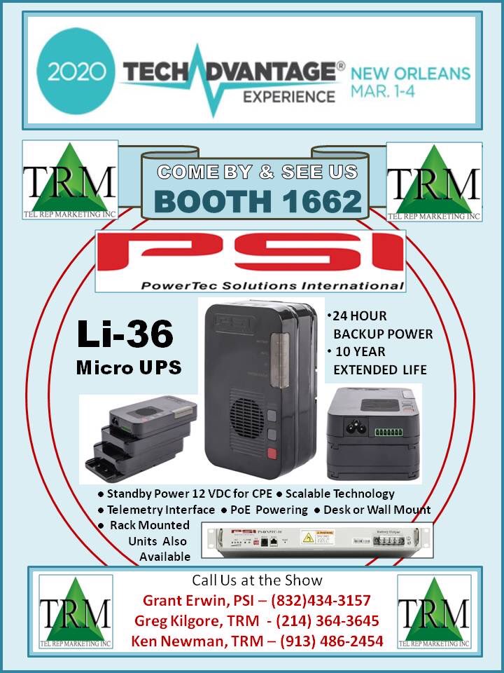 TEL REP MARKETING is everywhere!  Next week come and see us at the Tech Advantage Experience in New Orleans.  Joining us is POWERTEC SOLUTIONS INT’L (PSI). If you’re providing Communications services you need to offer 24 Hour backup.  PSI can help! Come see us at the show.