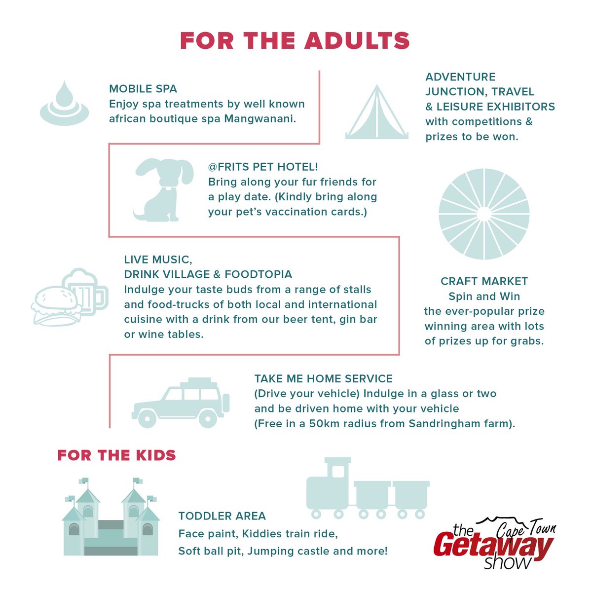 GetawayShow's tweet photo. The Cape Getaway Show Family friendly event includes kids area, food trucks, live music and a beer, wine and gin experience. A Craft Market with the popular spin and win activities, as well as getaway competition, prizes up for #grabs https://t.co/r0UhHcaoeB