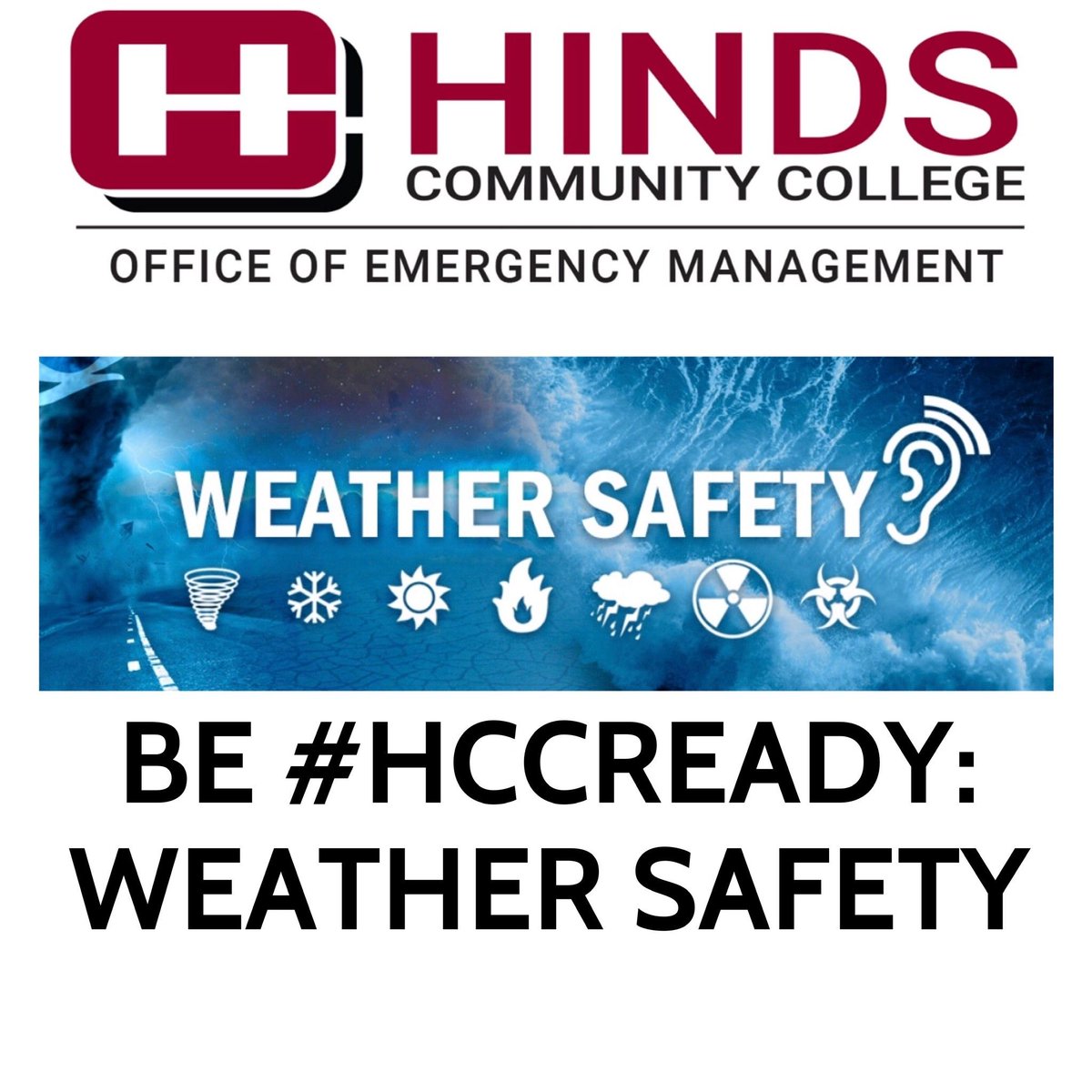 HindsCCSafety's tweet photo. No matter where are, you will experience severe weather. Having a plan & being prepared is important #HindsCC. Find our more in the BE #HCCREADY: Weather Safety training at https://t.co/aNW7zDMCbq. #HCCWeather
***Training ONLY available to Hinds CC Students, Faculty, & Staff*** https://t.co/PFKASjL3pm