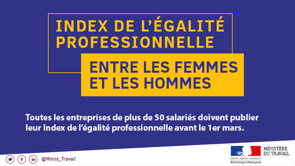 PrefetOccitanie's tweet photo. [ #égalitéProfessionnelle ♀️♂️] 
J -5  ! ⏰
Au 1er mars, les entreprises de 50 salariés et plus doivent avoir publié leur Index de l’égalité professionnelle entre les femmes et les hommes. #DIRECCTEOccitanie
En savoir + : https://t.co/8kKda2frw5 https://t.co/ayioC6p2Nh