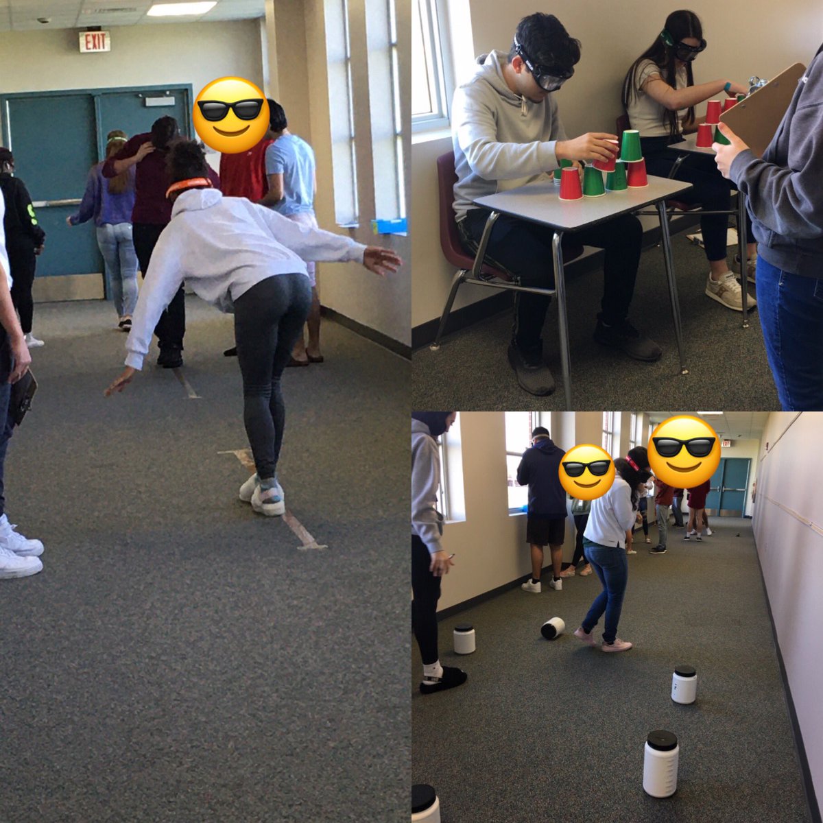 CRHS forensics students trying to complete tasks like walking, writing, texting, and throwing a ball with drunk/drug goggles. Learning a valuable lesson on how different substances can impair them. #kisdscience #crhs #cpoe