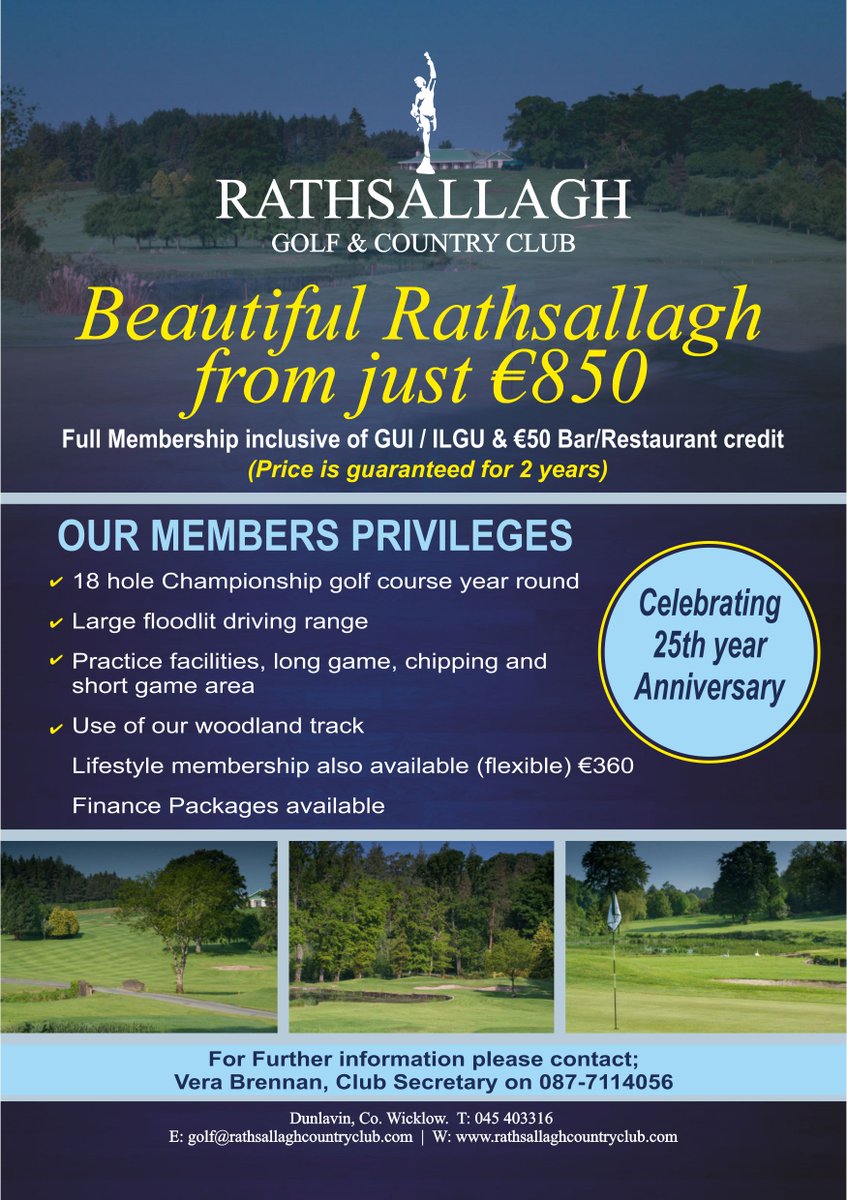 GolfRathsallagh's tweet photo. In Celebration of @GolfRathsallagh 25th Anniversary &amp; Appointment of our new Golf Director @TedHigginsGolf  we are delighted to offer a prize of a free Lifestyle Membership  
T&amp;C apply
Like &amp; retweet to be in with a chance to win
Open to FB,Instagram &amp; Twitter users
Good luck https://t.co/KhqIz63VQj