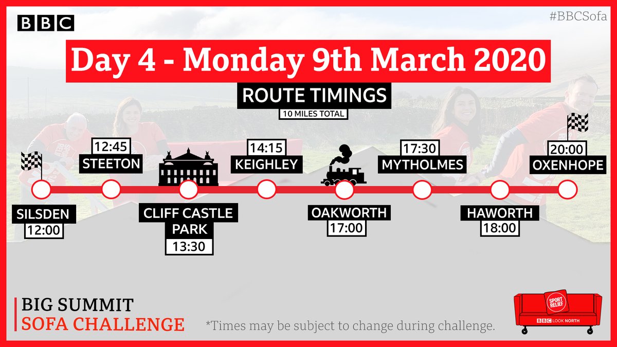 BBCSofa's tweet photo. Day 4 - Totals 10 miles, starting in Silsden at 12:00 and finishing at 20:00 in Oxenhope #BBCSofa https://t.co/CJwfk4ofNb