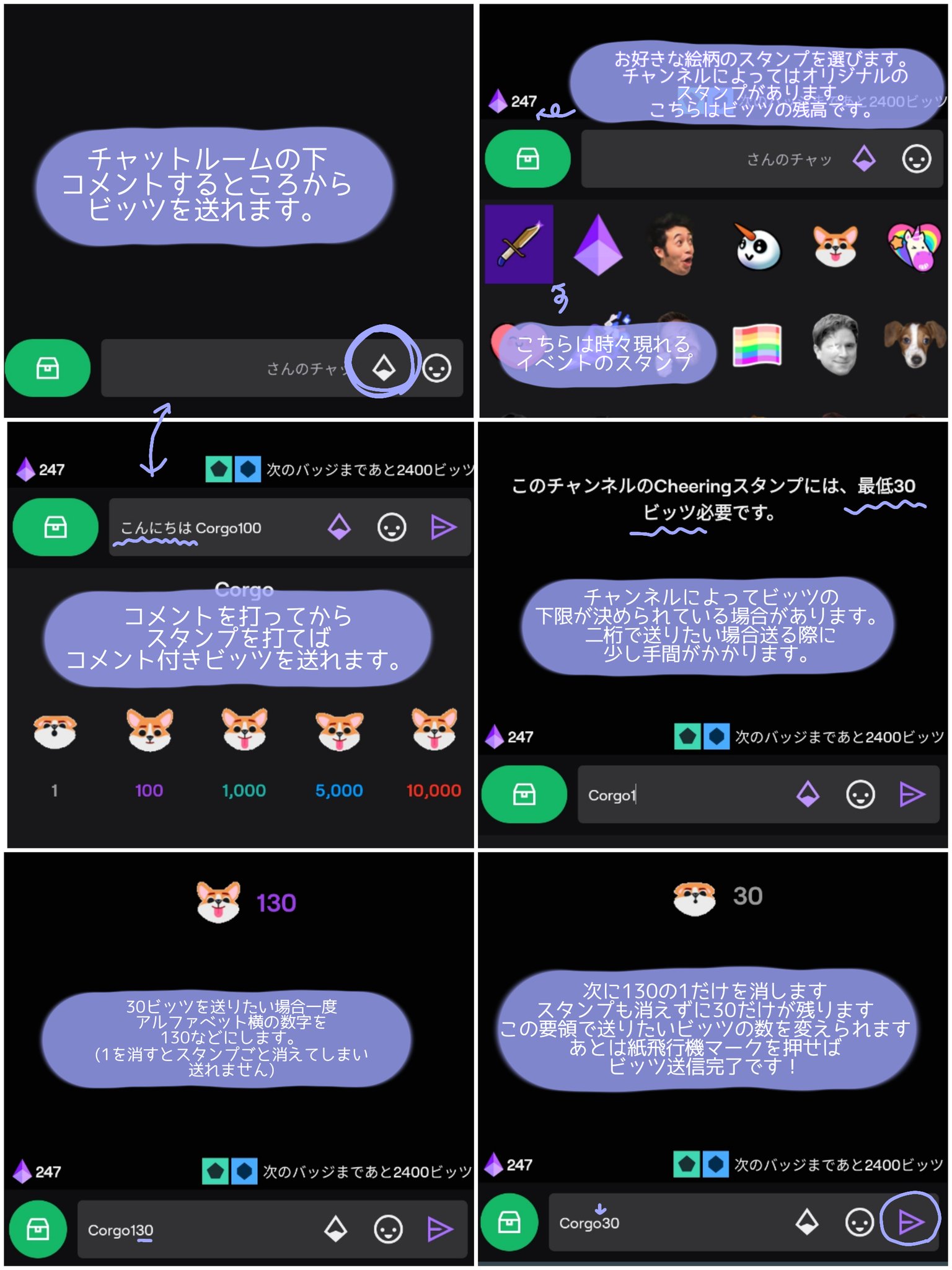 みぎめ ビッツの投げ方です 数字の変え方も ビッツ Twitch内の通貨 コインのようなもの チアー 配信者を支援 応援すること ビッツをチアーする ビッツを送って配信者を応援する アプリ内で送れるので応援していますよという意思表示が