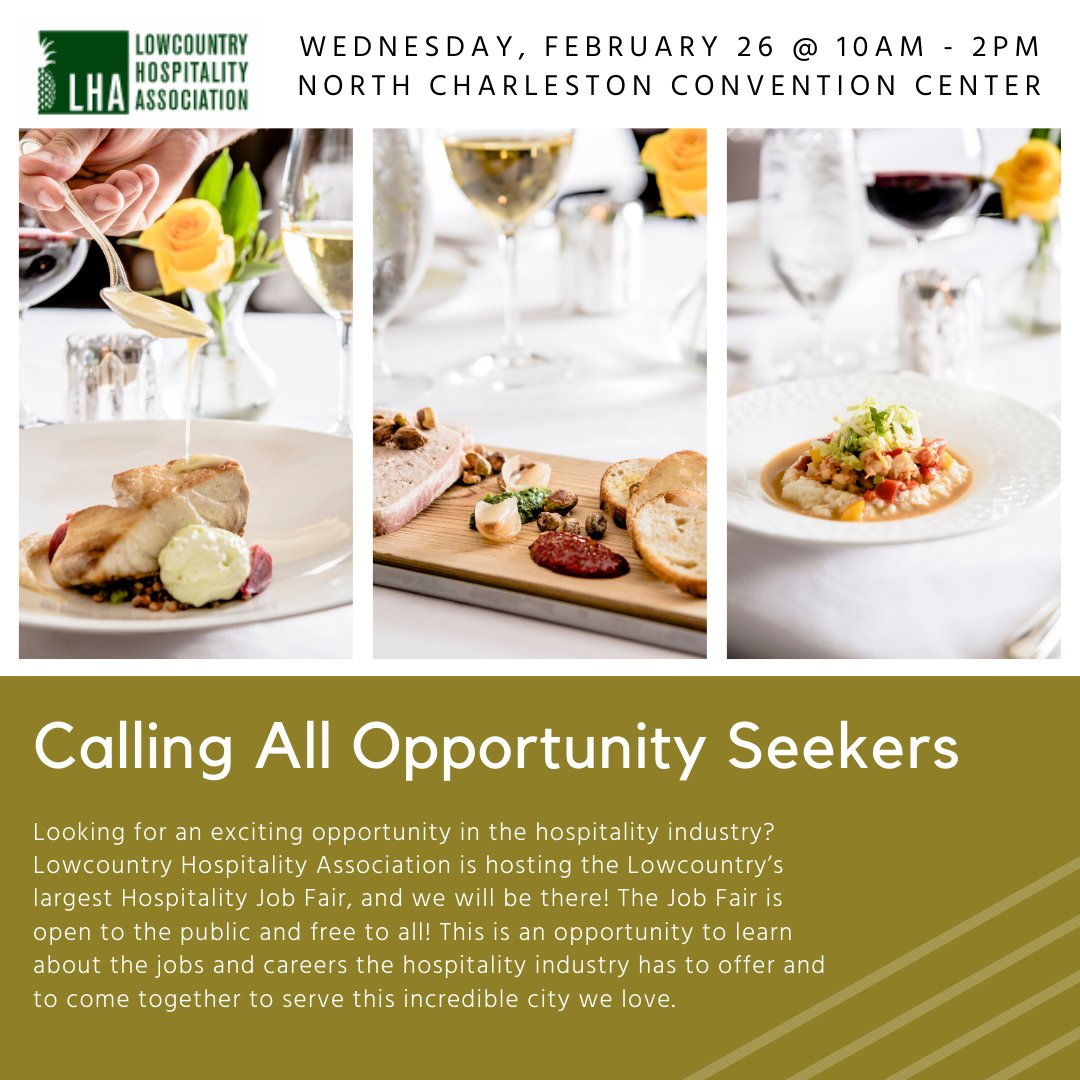 Lowcountry Hospitality Association is hosting the Lowcountry’s largest Hospitality Job Fair, and we will be there! The Job Fair is open to the public and free to all! This is an opportunity to learn about the jobs and careers in the hospitality industry. Click the link in our bio