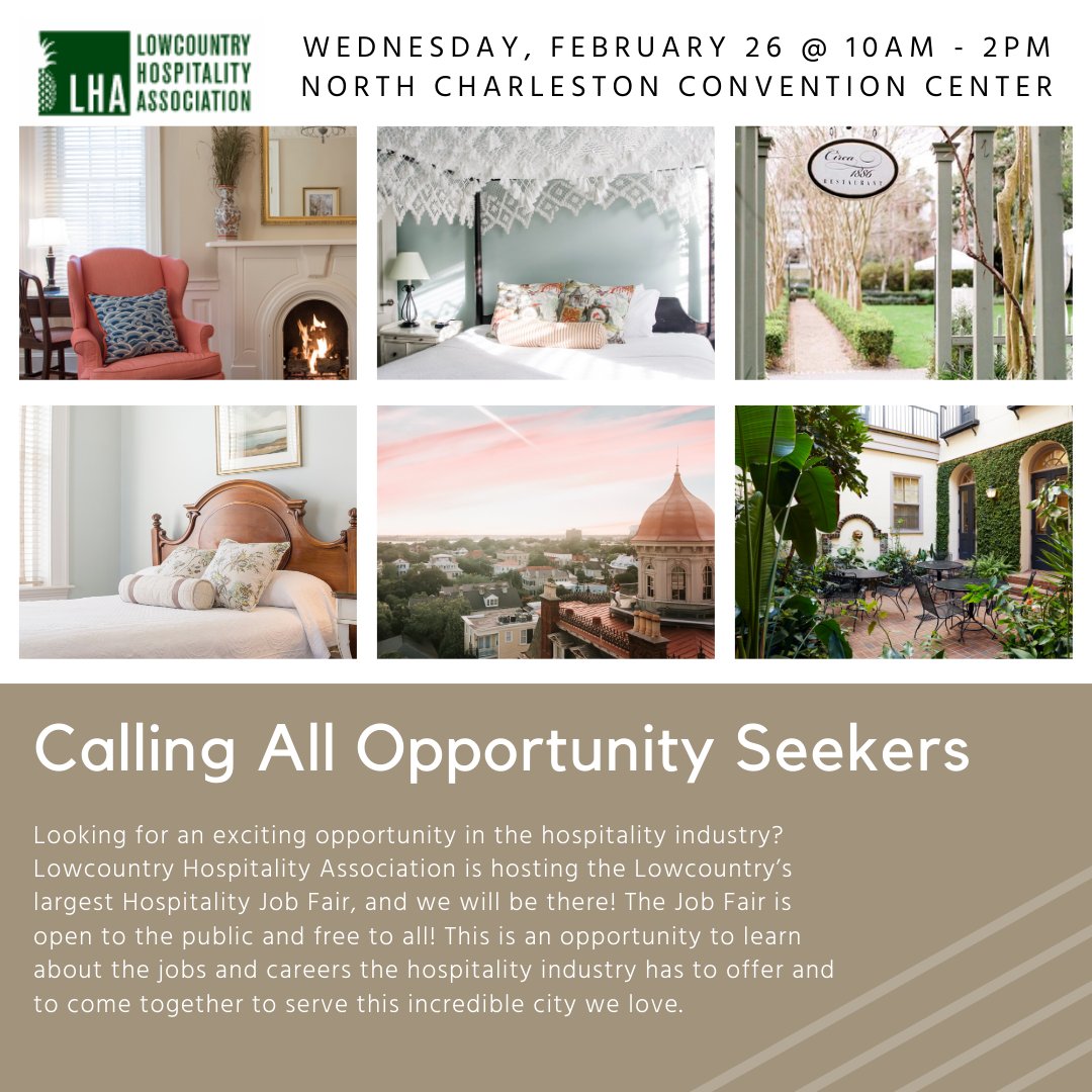 Lowcountry Hospitality Association is hosting the Lowcountry’s largest Hospitality Job Fair, and we will be there! The Job Fair is open to the public and free to all! This is an opportunity to learn about the jobs and careers in the hospitality industry. Click the link in our bio