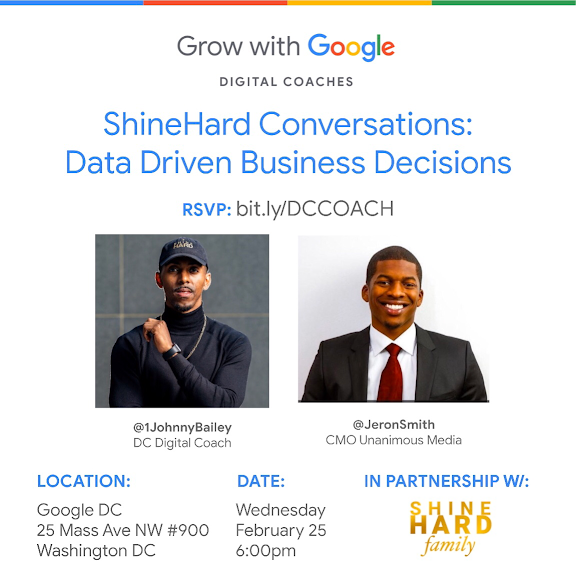 1JohnnyBailey's tweet photo. Join me for a fireside chat w/ #JeronSmith, CMO of @stephencurry30's digital empire, Unanimous Media.
Jeron is a #HowardU Grad, Obama White House Alum, and Forbes U30 recipient.
Register: https://t.co/mKn0c72D1j. (5 seats left)
#ShineHardFamily #GrowWithGoogle #BHM https://t.co/0qrBuKOHkJ
