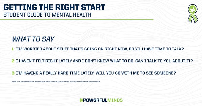 Worried?  Tell someone.  You are not alone.  1️⃣ in 5️⃣ youth and young adults lives with a mental health condition.  #Pow6rfulMinds 💚