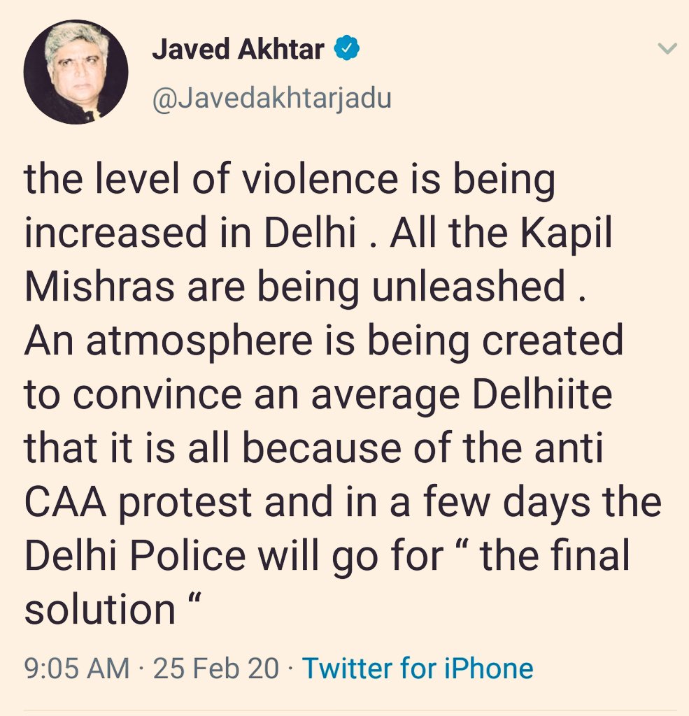 A well known writer, poet & bollywood celebrity on what is happening in India right now. Final Solution, he called it as per the teaching of Modi’s Gurus.  #DelhiRiots #Hindutva  #Nazism