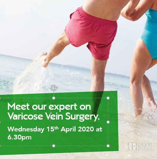 Problems with varicose veins? Why not come along to our free meet the expert event on Wednesday 15th April 2020 with Mr Lasantha Wijesinghe, Consultant Vascular Surgeon. Book here bit.ly/2TdZDn7 or telephone 01202 702830.