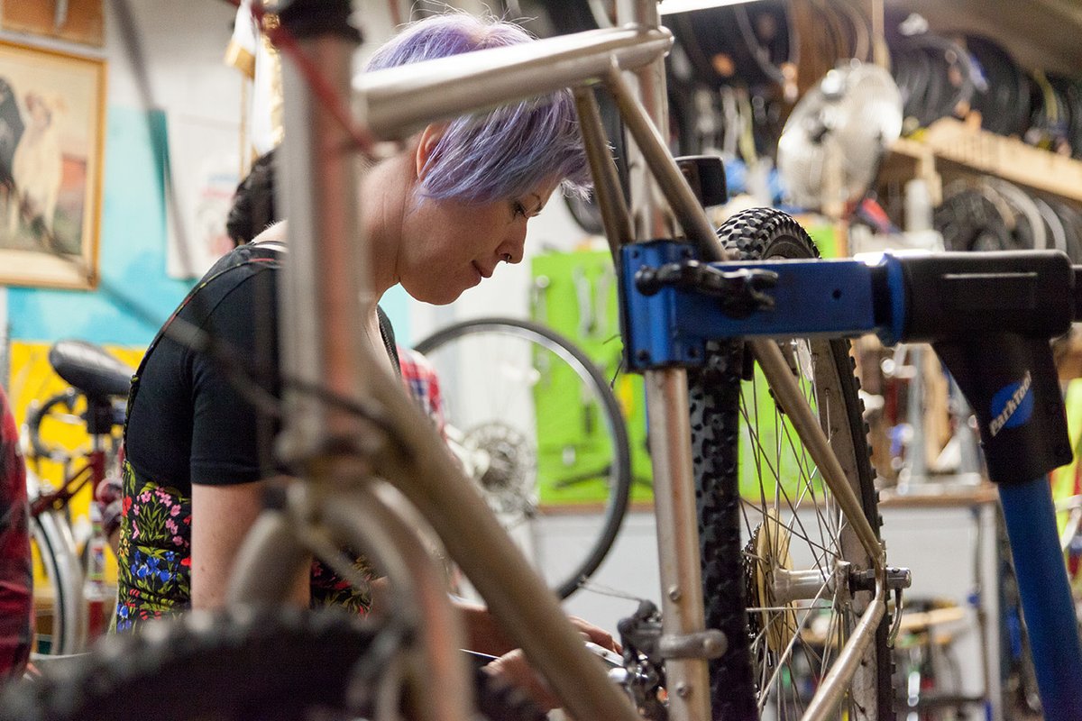 Getting to know this year's <a href="/qualitybikes/">QualityBikes</a> #bikemechanicscholarship recipients...let's hear it for Ainsley Naylor! Ainsley's been active in the #bike scene since 2007. She spent 7 years working as a mechanic and now leads programming at Charlie's FreeWheels as the lead instructor.