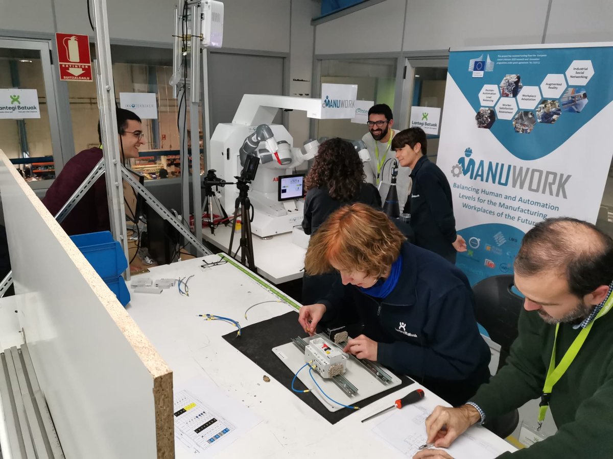 johankildal's tweet image. Workers with intellectual disabilities empowered to perform electrical cabinet wirings at @lantegibatuak production facility, using #cobot and #AR techs. Project @Manuwork_H2020, pilot validation sessions today.
