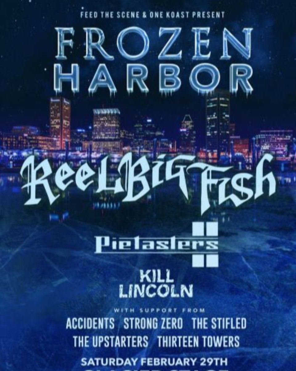 See you at the <a href="/FrozenHarbor/">Frozen Harbor</a> Festival this Saturday in Baltimore!

Sat February 29
Frozen Harbor 2020
<a href="/RamsHeadLive/">Rams Head Live</a> 

<a href="/ReelBigFish/">Reel Big Fish</a> 
<a href="/pietasters/">The Pietasters</a>
<a href="/KillLincoln/">Kill Lincoln</a> 
+ more!

Tickets:  bit.ly/2SVeQdU

#ska #festival #baltimore #pietasters #reelbigfish #killlincoln
