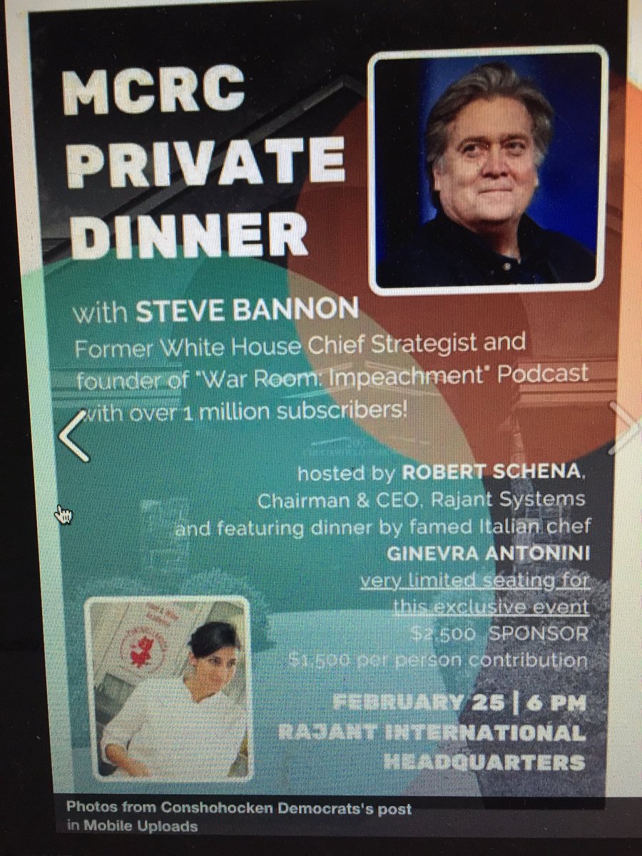 jgcOCANADA's tweet photo. 🎗️@MontcoPaGOP & chair Preate Havey invited #WeBuildTheWall fraudster #Bannon as their main guest for MCRC private #MussoliniSupper fundraiser💵 in 2020 --💰that was distributed to support campaigns from #PA01's @RepBrianFitz to #PAHD151's #ToddStephens 🫠https://t.co/zuRV17OSZp