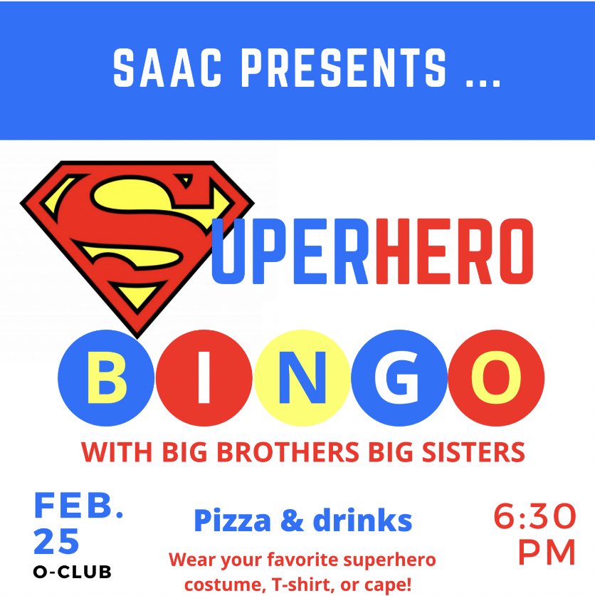 okstateSAAC's tweet photo. Grab your teammates and capes!!! See you all tonight for Bingo with Big Brothers and Big Sisters!! #osusaac #okstate https://t.co/fA7fsIadD1