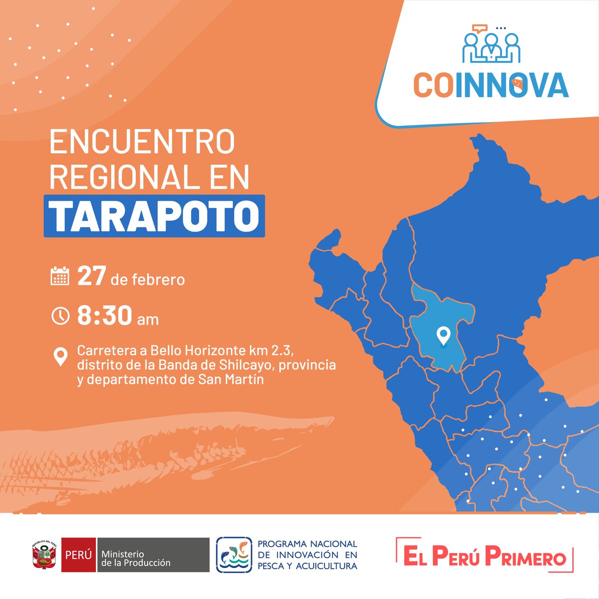 PNIPAPeru's tweet photo. ¡Atención #Tarapoto! 🐟 Participa de nuestros encuentros regionales #CoInnova para la gestión del conocimiento en Pesca y Acuicultura. Sigamos construyendo #CulturaDelConocimiento #TalleresPNIPA 👏💪

Inscríbete aquí: https://t.co/dhVFpJij3F https://t.co/XYOnaEpdgX