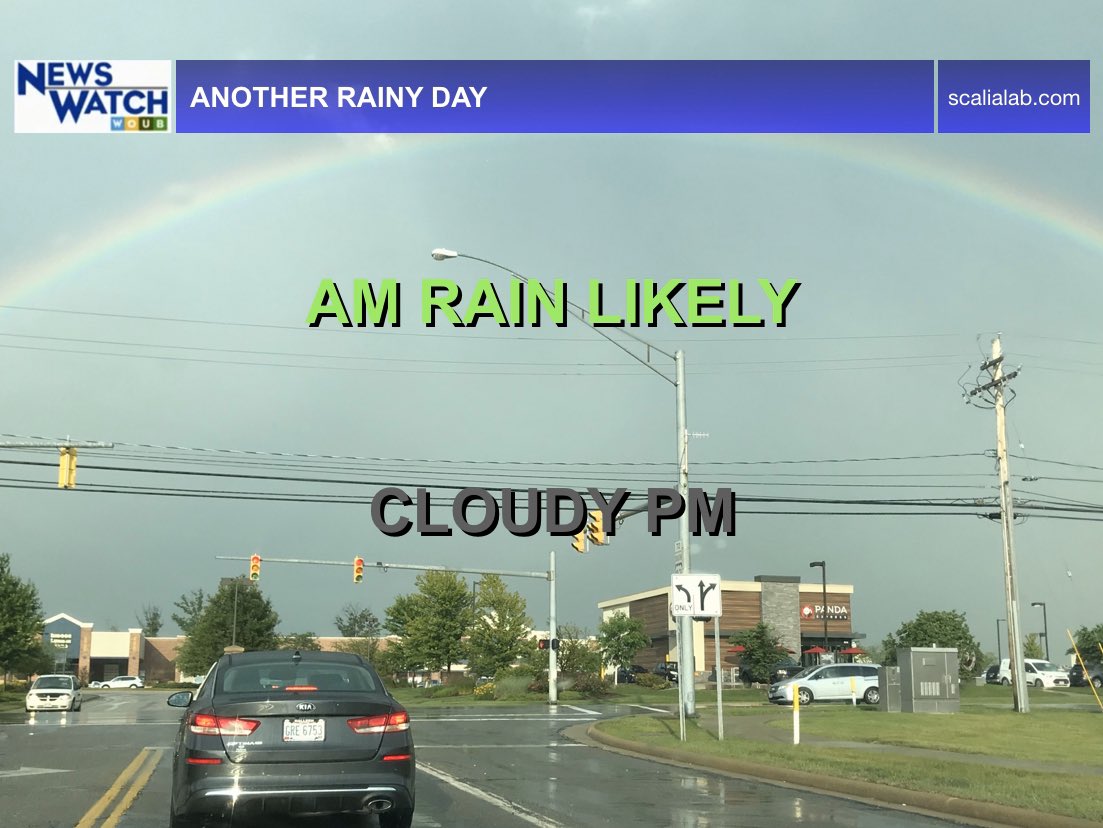 NewsWatch_WOUB's tweet photo. The morning rain showers are expected to clear up at around 2:00 p.m. today. 

Tuesday’s #DailyWeatherForecast is bringing a cloudy afternooon with temperatures in the mid to upper 50s. #ohwx #wvwx #kywx https://t.co/wYB3o3lUa2