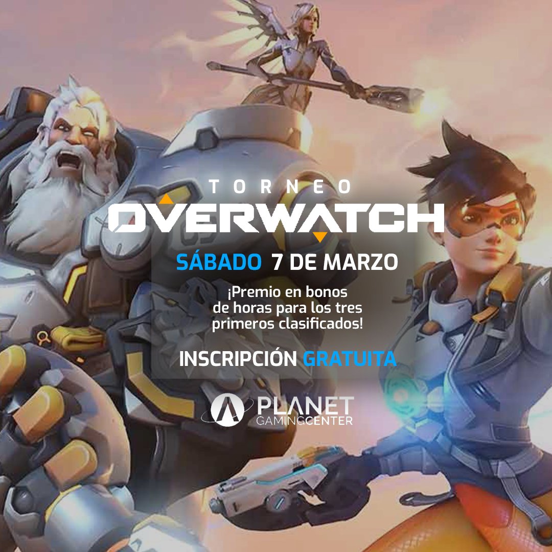 Planetgamingce's tweet photo. 🗓 Apunta el sábado 7 de marzo en tu agenda, ¡tenemos torneo de OVERWATCH en @planetgamingce!

¿Quieres participar? La inscripción es gratuita, solo necesitas horas del centro para jugar, ¡y habrá premios para los tres primeros equipos clasificados! https://t.co/RxcRRBTIE4