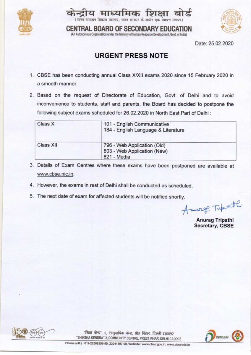 cbseindia29's tweet image. #CBSEBoardExam2020 #examtime 

@PIB_India  @PTI_News @HRDMinistry @DDNewslive @OfficeOfSDhotre @DrRPNishank @DrRPNishank @PIBHindi