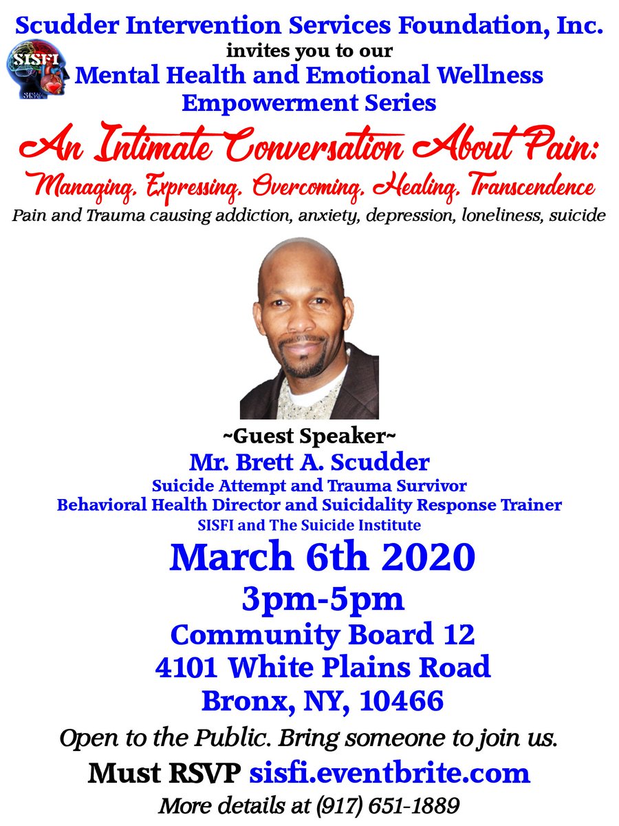 Truly humbled/honored/elated to launch my #MentalHealth #EmotionalWellness Empowerment #NYC Tour <a href="/SISFI/">Scudder Intervention Services Foundation Inc SISFI</a> today in #Canarsie #Brooklyn with partner <a href="/mytimeinc/">My Time Inc</a>. Also in #Bronx #Queens #Manhattan. #addiction #anxiety #depression #loneliness #PTSD #suicide #trauma. #TheSuicideNetwork