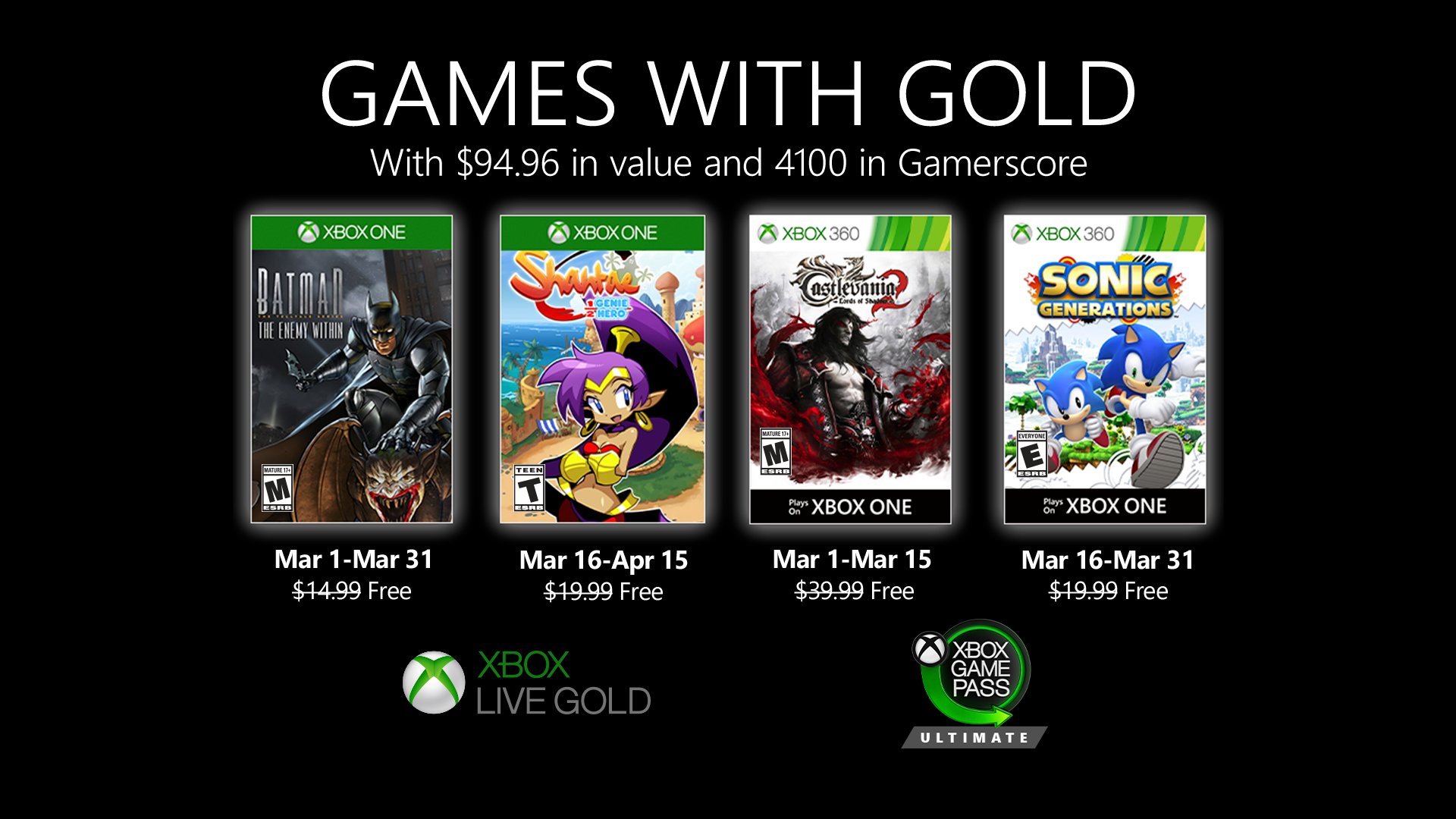 Xbox Live Games with Gold March 2020