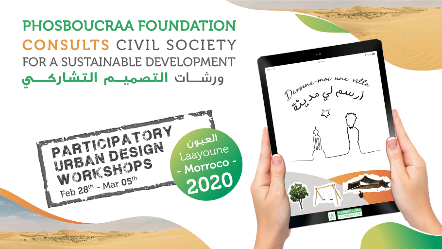 Phos_Foundation's tweet photo. "Dessine-moi une ville", a citizen consultation on urban development will strat in #Laayoune-#Morocco on friday 28th february. This project aims to probe the specific needs of people who are not taken into account in a classic #urban planning approach.#empoweringcommunities #DMUV https://t.co/tdwcoze7SF