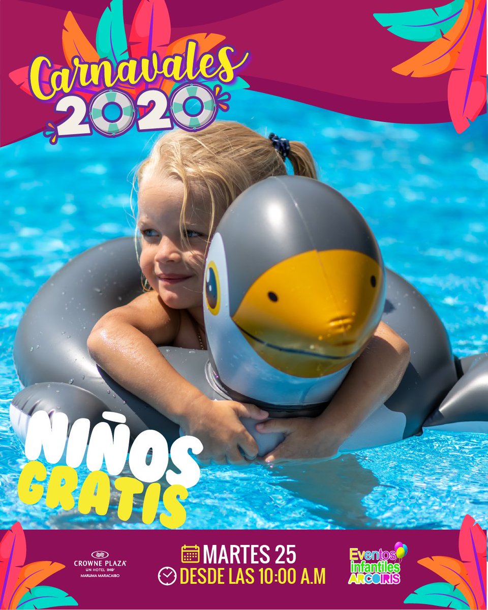 MarumaHotel's tweet photo. En los #Carnavales2020 seguimos celebrando 🥳
.
Entrada de niños GRATIS al área de la piscina los días LUNES 24 Y MARTES 25 ❤️ Entrada para adultos ➡️ $10 ¡Los esperamos!
.
#CrownePlazaMaruma #Maracaibo #PromosMcbo #Piscina #Carnavales https://t.co/RLb21X0Bbx