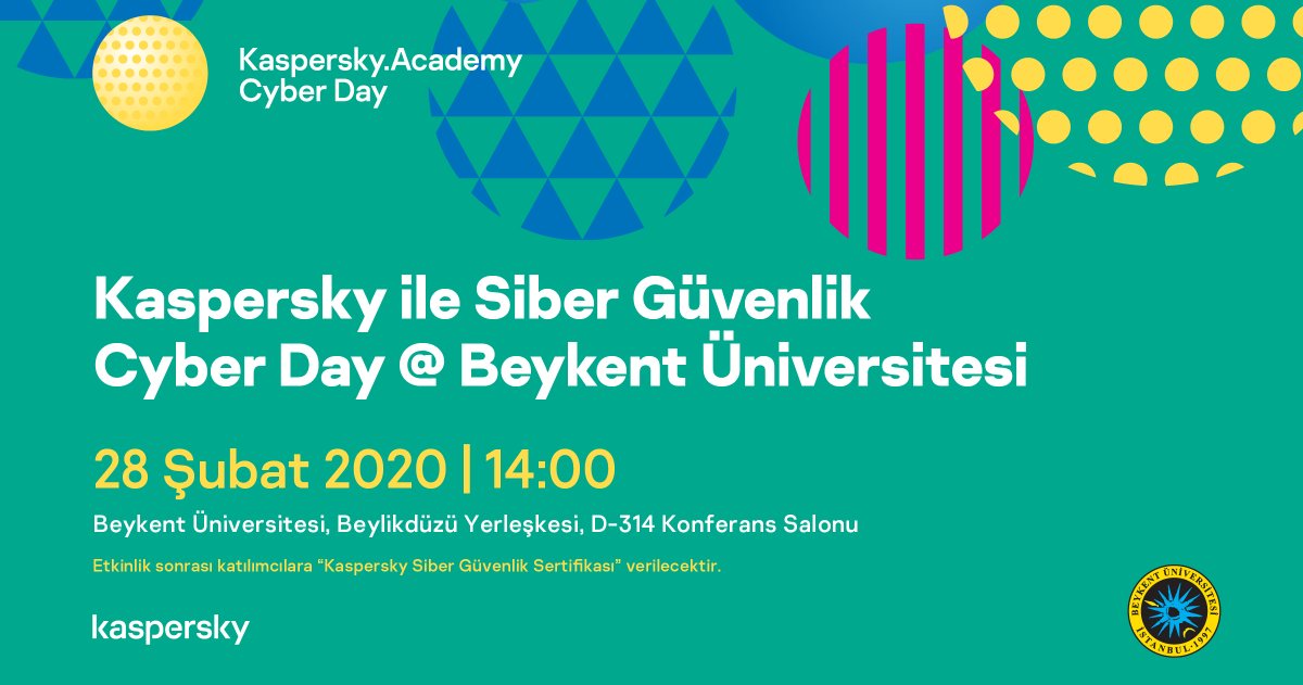 Kaspersky Cyber Day etkinliğimizin ikincisini bu yıl Beykent Üniversitesi’nde gerçekleştiriyoruz.

Etkinliğimize bütün üniversite öğrencileri davetlidir: cyberdayturkey.com 

@beugirisim

#Kaspersky #CyberDay