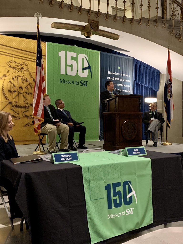 umsystem's tweet image. Congratulations @MissouriSandT for 150 years of excellence and research breakthroughs in engineering and technological sciences. We know the next 150 years will be brighter and stronger than ever because of the leaders, faculty, staff and students in Rolla! #MinersDigDeeper